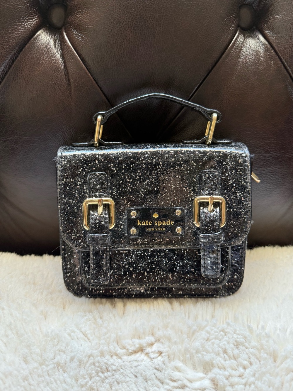 kate spade Black Glitter Mini Satchel with Gold Hardware